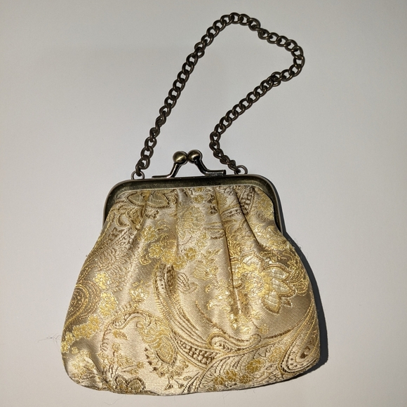 Unknown Handbags - Vintage French-like Style Gold Paisley Floral Fabric Coin Purse